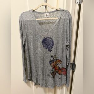 Inoah Dachshund Crinkle Burnout Long Sleeve Top